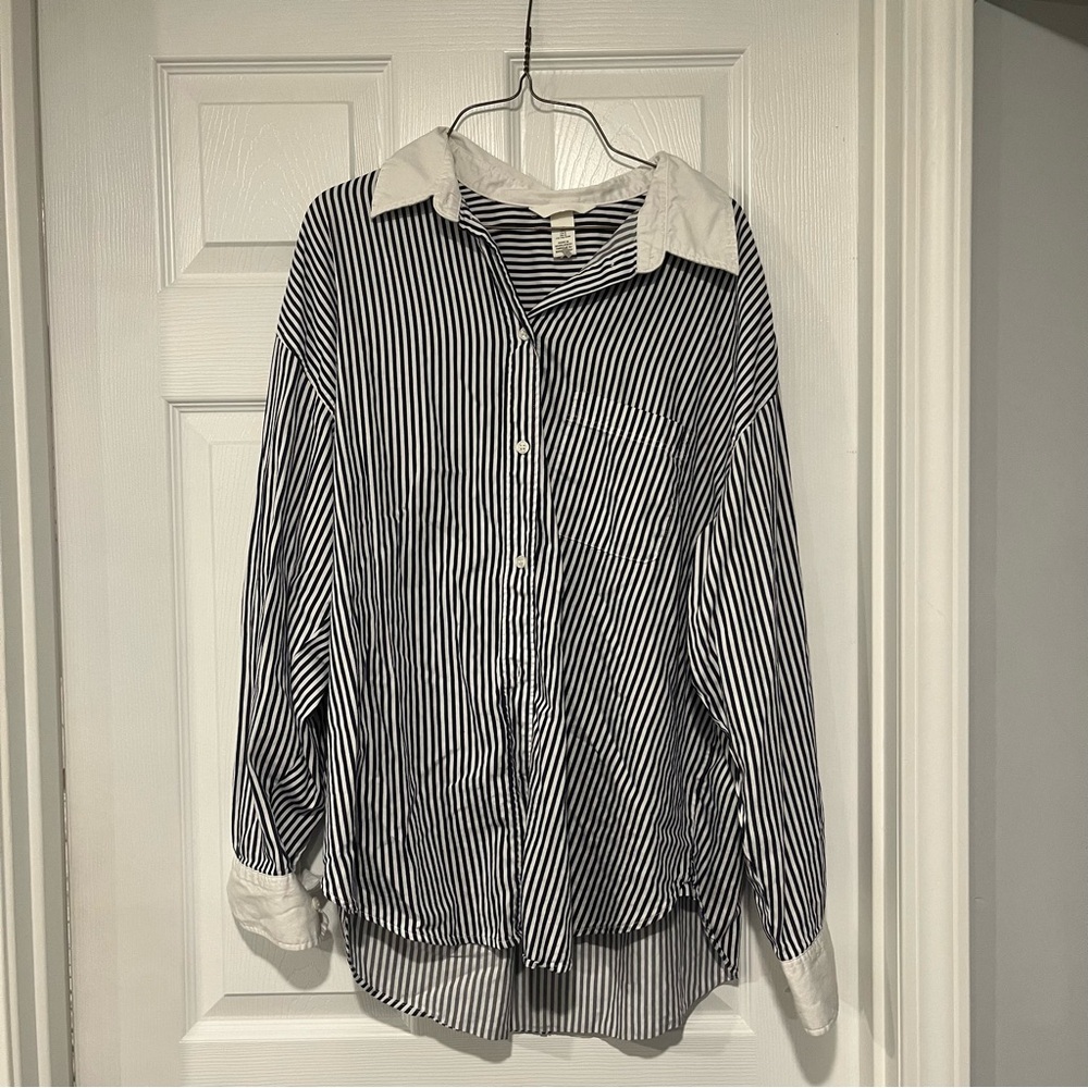H&M Navy and White Striped Shirt